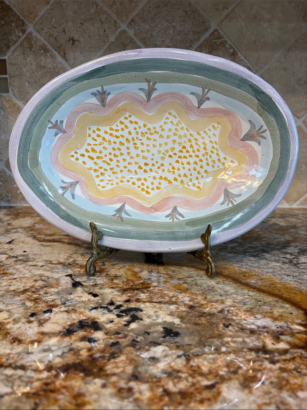 MacKenzie-Childs Pastel Oval Serving Platter in Yellow, Pink, Green